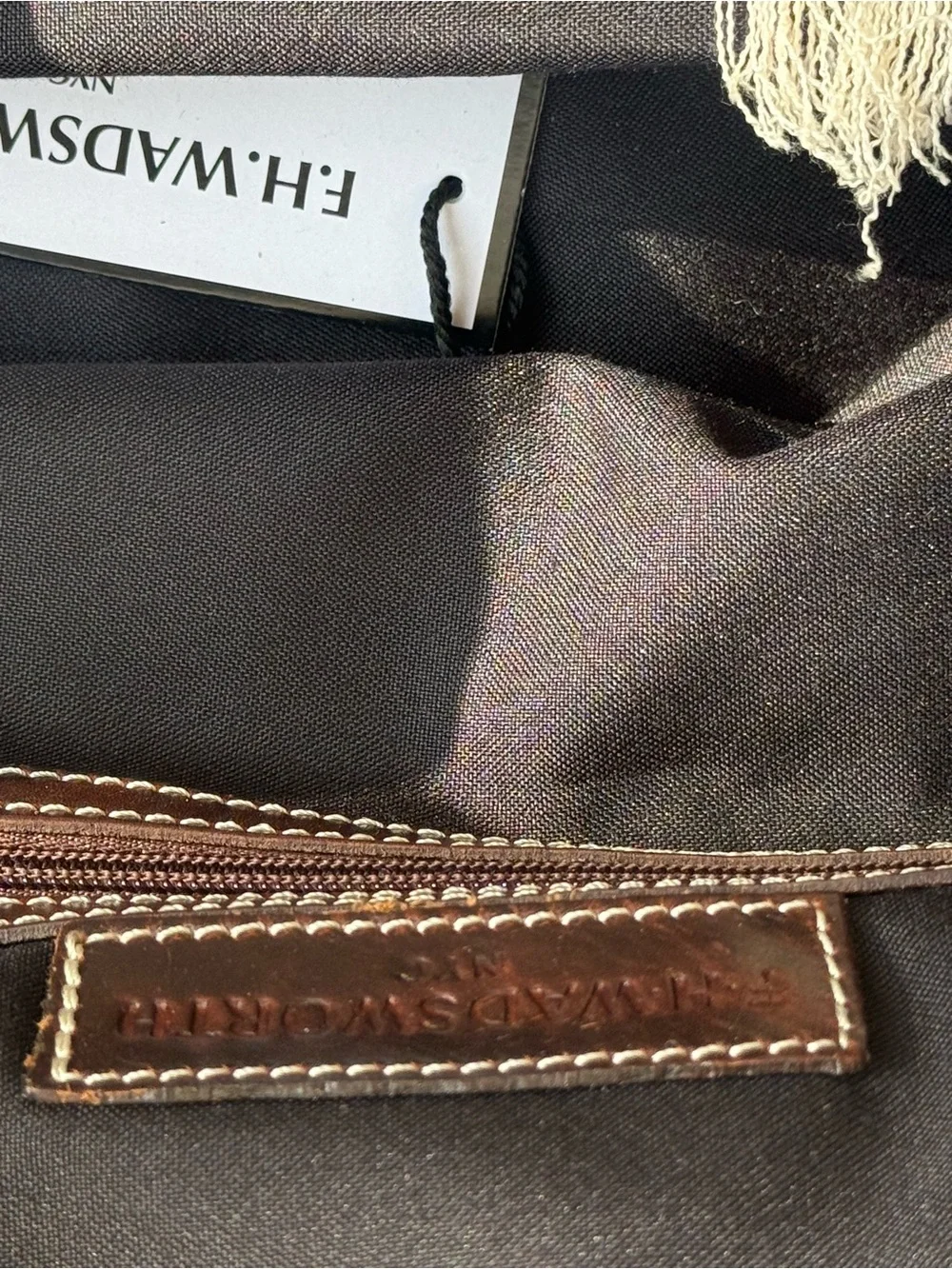 NWT F.H WADSWORTH Men’s Black and Brown Leather-Trim Weekend Duffel